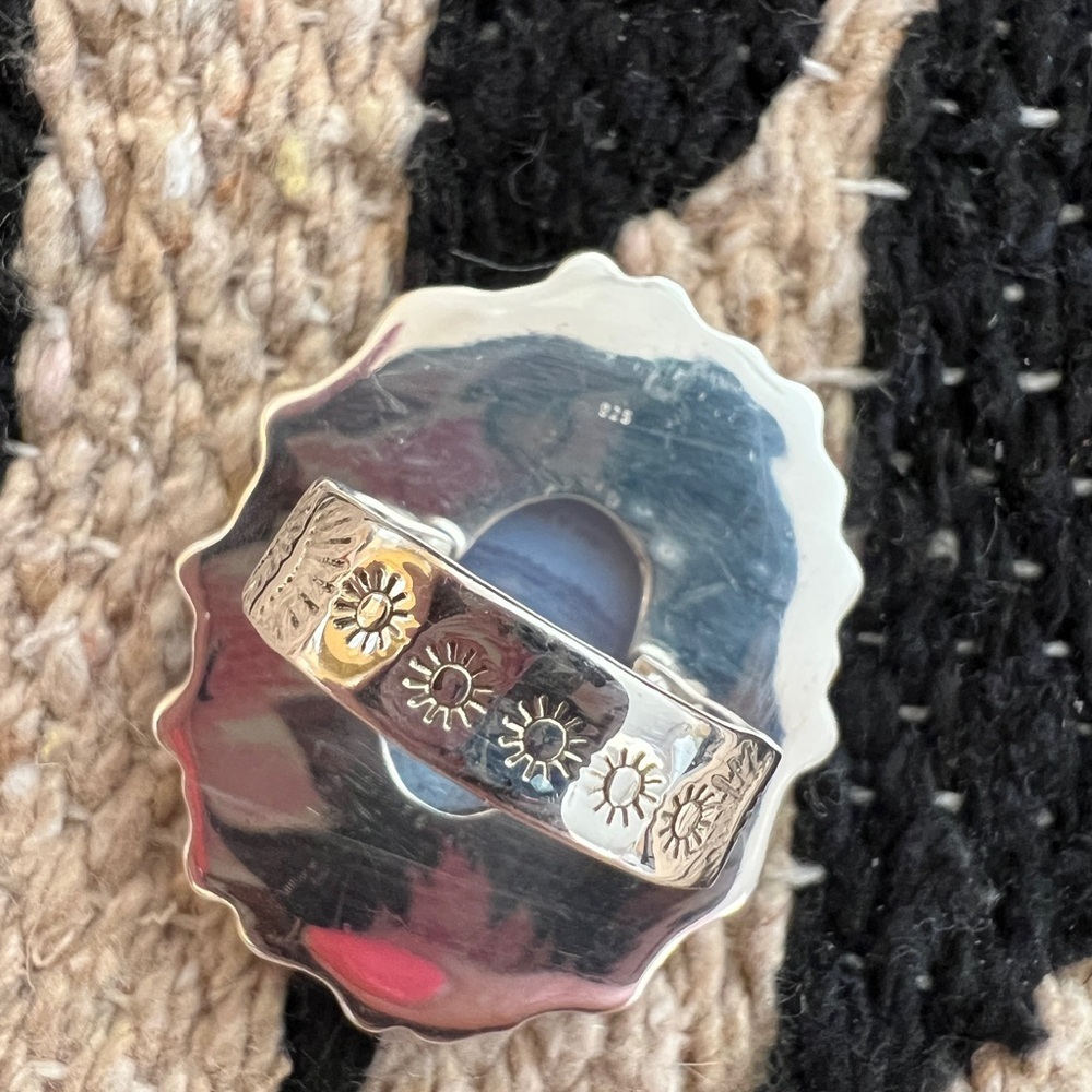 ❤️ Blue Lace Agate 925 Southwestern Navajo Statement 19.5Gm Ring Sz 10 1.52”L - Picture 10 of 14